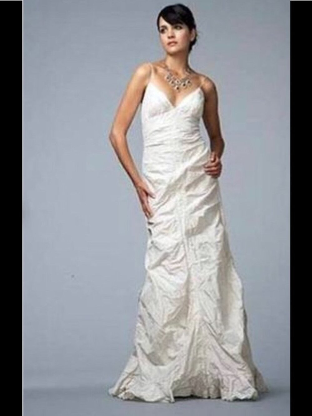 Nicole Miller Cream Spaghetti-Strap Maxi Gown